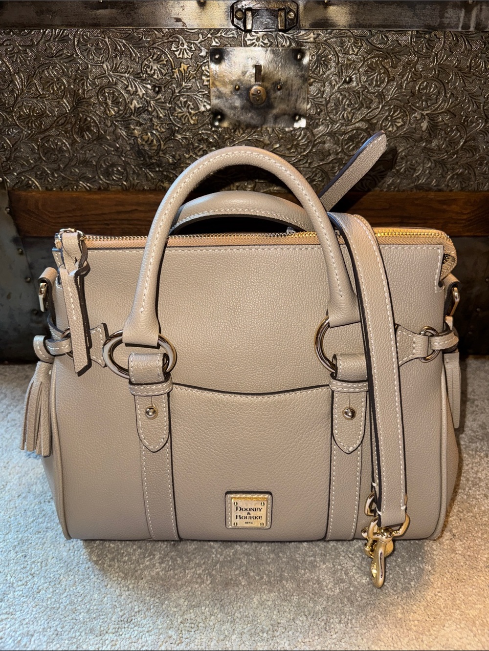Dooney & Bourke small Sorrento satchel in taupe with strap
